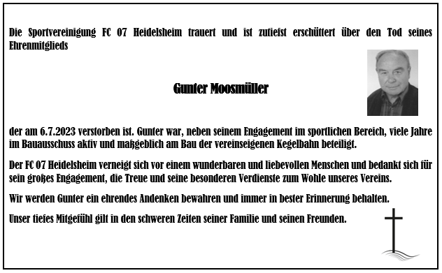 Read more about the article Der FC-07 Heidelsheim trauert um Gunter Moosmüller!